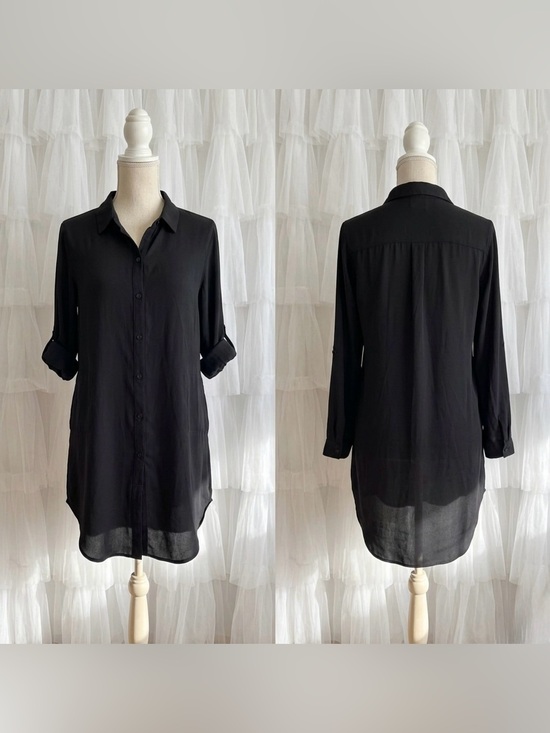 Monteau Dresses & Skirts - Monteau Women’s Collared Black Longline Button-up Half Sleeve Dress Size Small